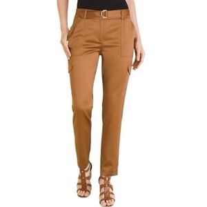 CHICO’S Satin Belted Cargo Shiny Camel Brown Straight Leg Women's Pants